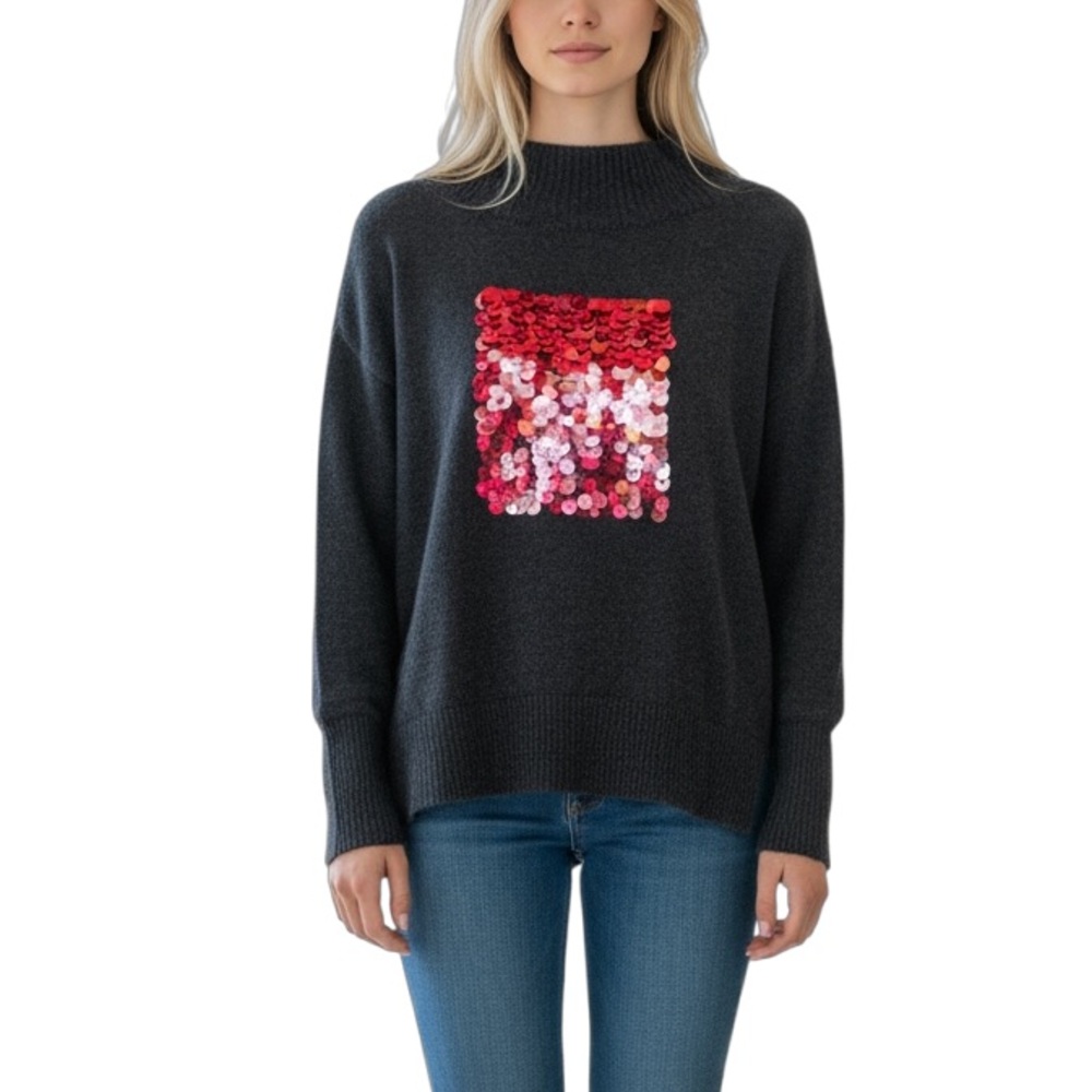 525 America Cotton Cashmere Oversized High-Low Sequin Sweater Sz S